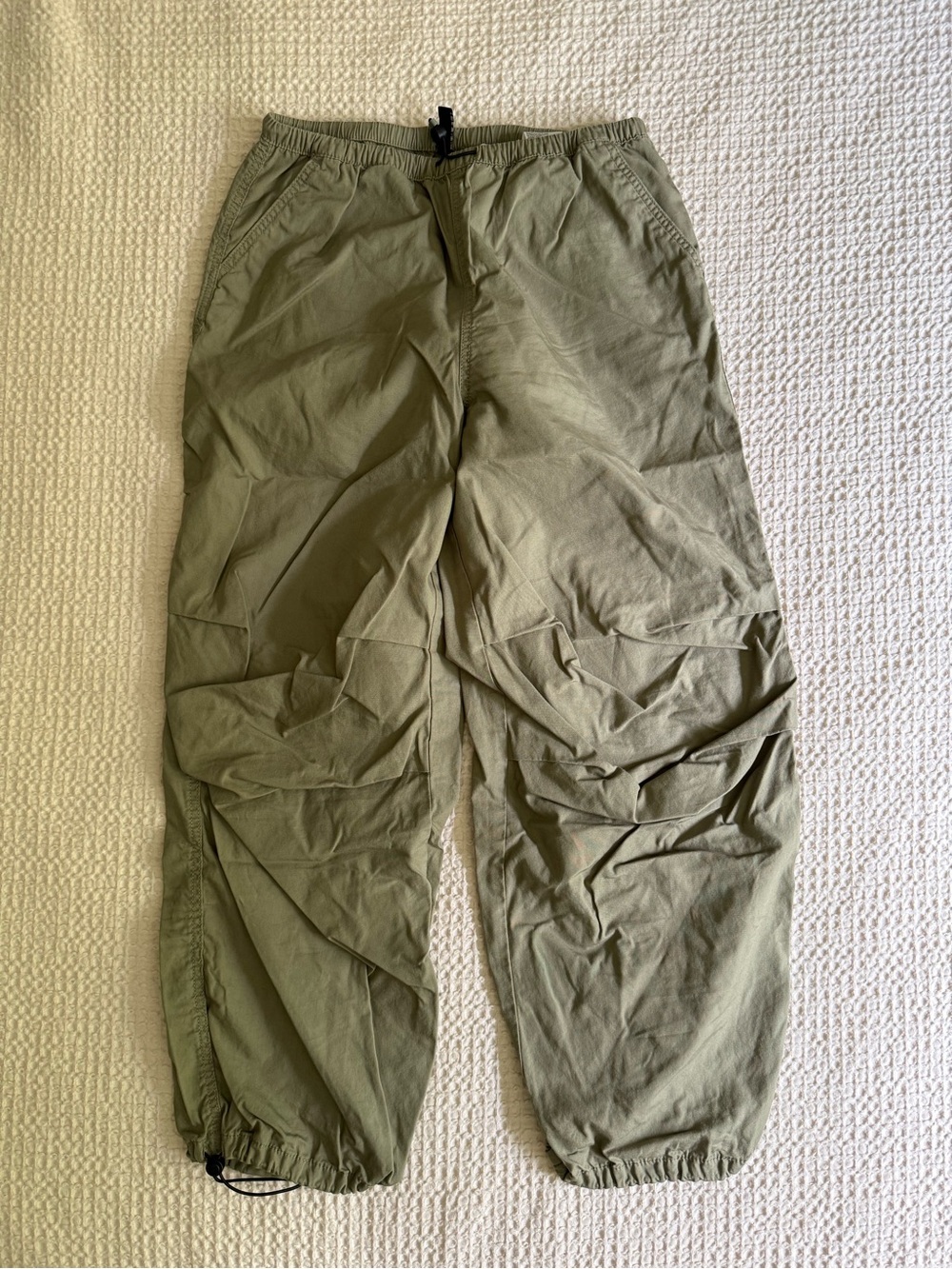 H&M Olive Green Wide Leg Pants with Elastic Cuffs
